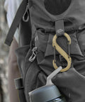 Dual S Shaped Carabiner Clip Size 4 For Keys And Gear attached to backpack, glass-filled nylon plastic with stainless steel gates