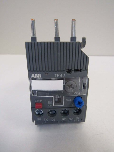 Single TF42-20 Thermal Overload Relay 16-20 A for 3-Phase Motors, front view showing stop and reset buttons.