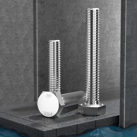 Heavy duty 304 stainless steel hex bolts, fully threaded for secure mounting in various applications.