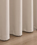 Close-up of Fire Retardant Curtain For Classroom Rod Pocket Top Inherently Flame Retardant NFPA701 Tested, light beige fabric