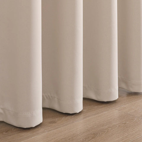 Close-up of Fire Retardant Curtain For Classroom Rod Pocket Top Inherently Flame Retardant NFPA701 Tested, light beige fabric