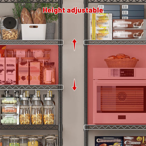 Beefy Heavy Duty Five Tier Metal Storage Shelving Unit 45.5 Inch Wide With Open Sides For Kitchen Garage And Retail Use Large Capacity Stable Steel Construction Easy Assembly Perfect For Tools And Gear height adjustable metal wire shelves with food and appliance storage
