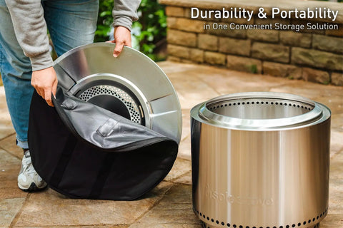 Medium Heat Deflector Carry Bag being used for a 25.8 inch bonfire accessory with weather-resistant fabric and durable zipper