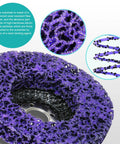 Close-up of a purple Paint Stripping Disc from the Paint Stripping Disc Set For Angle Grinders 4.5 Inch 12 Pack Dual Color 6 Purple 6 Black Rust Removal Paint Stripping Wheel Discs For Metal Surfaces For All Metals.