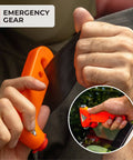 Close-up of an orange escape hammer from the 107 Piece Car Emergency Kit For Vehicles With Jumper Cables Mini First Aid Kit.