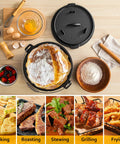 10 Qt Camping Dutch Oven With Lid For Oven Stove Grill Or Campfire Pre Seasoned Cast Iron Pot baking bread on wooden table