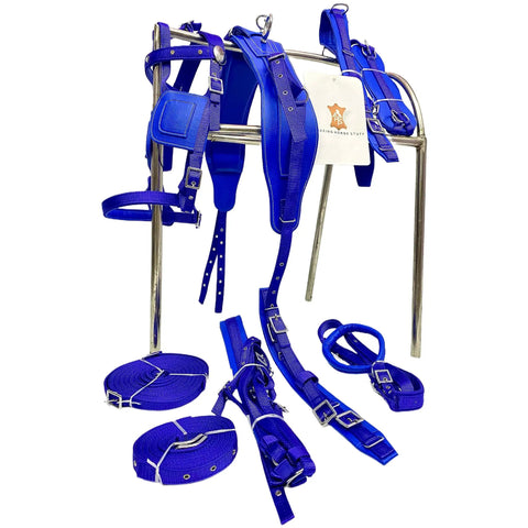 Blue Nylon Horse Driving Harness For Single Horse Cart Pony With Chrome Plated Fittings And Buckles Built Like A Tank Fully Padded