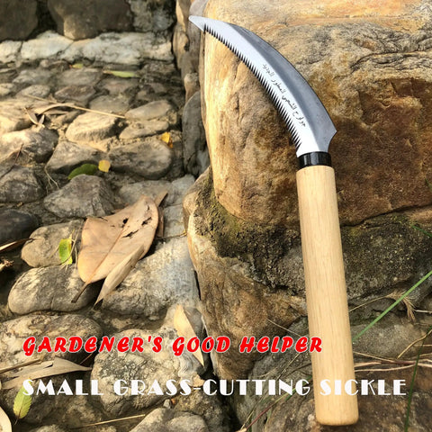 Grass Sickle With Sawtooth Edge Weeding Hoe For Garden High Toughness Stainless Steel With Solid Wood Handle Ergonomic Weeding Tool