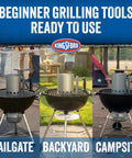 Compact Charcoal Chimney Starter For Grills And Barbecues, Quick Light, Stay Cool Handle, showcased in tailgate, backyard, campsite.