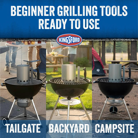 Compact Charcoal Chimney Starter For Grills And Barbecues, Quick Light, Stay Cool Handle, showcased in tailgate, backyard, campsite.