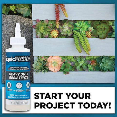 Liquid Fusion Heavy Duty Craft Glue for Rhinestones and Glitter, Waterproof and Crystal Clear, 4 Fl Oz, with succulent art background
