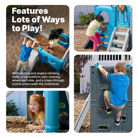 Children playing on Vintage Style Outdoor Kids Playset With Climber And Slide For Backyard Adventures Featuring A Climbing Wall