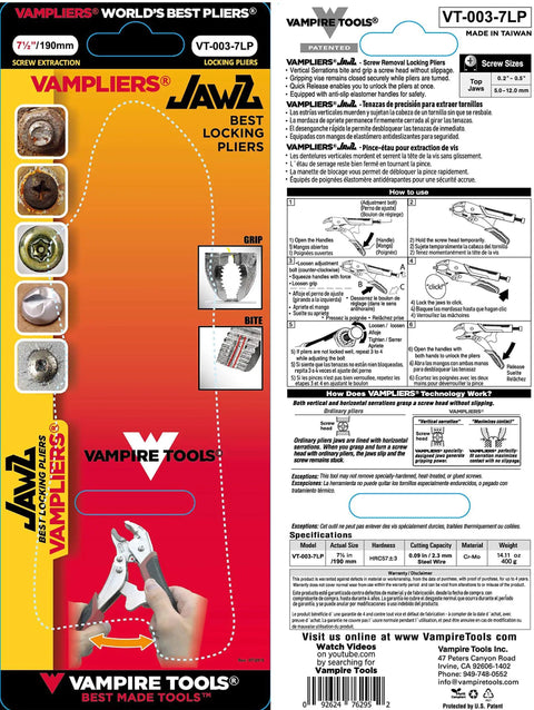 7.5 Inch Heavy Duty Locking Pliers With Screw Extractor And Curved Jaws, Quick Release packaging displayed vertically.