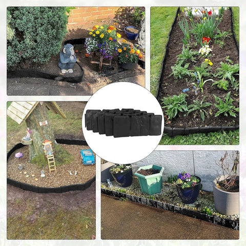 No Dig Garden Edging Border With Landscape Anchoring Spikes Black Stone Effect Plastic Lawn Edging Fencing For Interlocking Yard Edging In Flower Beds Weather Resistant PP 16 Feet Long Pack Of 20 Pieces installed in garden beds