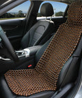 Car interior with a Natural Wood Beaded Seat Cover With Massaging Cooling Ventilated Cushion on driver's seat for comfort.