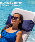 Waterproof Outdoor Lounge Chair Pillow With Strap, Headrest Cushion For Pool Lounger And Patio Chaise, Navy, Durable Weatherproof