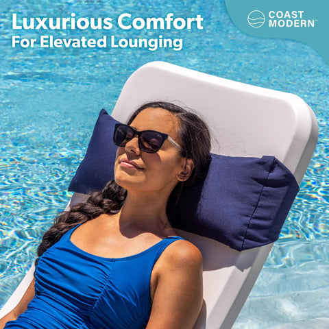 Waterproof Outdoor Lounge Chair Pillow With Strap, Headrest Cushion For Pool Lounger And Patio Chaise, Navy, Durable Weatherproof