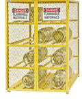 Rugged Built Like A Tank Horizontal Gas Cylinder Storage Cabinet With Expanded Metal Ventilation And Safety Yellow Powder Coat For Flammable Materials And 12 Tank Capacity showing gas tanks securely housed.