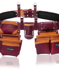 Leather Tool Belt For Men Heavy Duty Work Belt With 19 Pockets And 2 Pouches Double Hammer Holder Foam Padded