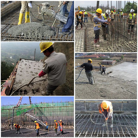 Construction workers using Handheld Power Concrete Vibrator 950W 13000 RPM With Two And A Half Meter Shaft Pencil Vibrator