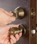 Keyed Entry Door Lock With Single Cylinder Deadbolt And Tulip Style Knob In Antique Brass Finish, Great For Indoor And Outdoor Use.