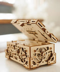 Enigma Chest 3D Wooden Puzzle Box For Adults To Build Natural Wood Escape Room Challenge With 504 Pieces No Glue Required Codes And Secret Locks Stress Relief Brain Teaser open view