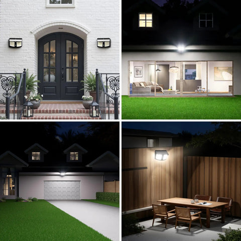 Solar Motion Sensor Flood Light With Remote Control No Fuss Dual Color 3000K 6500K 180 Degree Radar IP65 on porch and yard