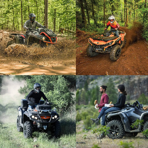 Heavy Duty Front And Rear Brake Pads For Can Am Outlander 450 500 570 650 800R 850 1000 650 Max ATV in action on various terrains.