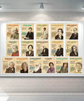 16 Piece Famous Scientists Posters Classroom Set With Retro Science Quotes Inspiring Bulletin Board Decor For Middle And High School Library Hallway Wall Art For STEM Classrooms And Study Corners, displayed on bulletin board.