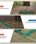 Heavy Duty 48 Inch Lawn Leveling Rake and Driveway Drag Harrow Tow Behind Tool with 4 Foot Reinforced Chain for ATV UTV Tractor