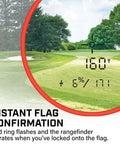 Game Ready Tour V6 Shift Rangefinder With Slope Compensation displaying 160 yards and slope reading on golf course.