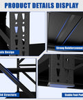 Hella Tough Heavy Duty Garage Shelving Rack With Cold Rolled Steel Frame showing hole design, strong reinforcement bars, solid structure, and stable foot pad.