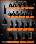 Image of 25 Piece Bolt Extractor Kit With Beast Bite No Slip, 3/8 Inch Drive Screw And Nut Remover Set displayed on a black surface.