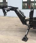 Side view of 3 Point Hitch PTO Hydraulic Backhoe Attachment For Tractors With 15 Inch Bucket, 4928 Lbs Digging Force, attached.