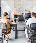 Office setup with Heavy Duty Acrylic Desk Sneeze Guard 24 By 36 Inches Tabletop Shield With Transaction Window Clear Protective Barrier