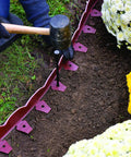 Installing scalloped top no dig landscape edging with extra anchoring spikes in red 100 foot kit flexible recycled plastic border