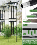 Flat Top Garden Arch Trellis Pergola For Climbing Plants Heavy Duty Sturdy Metal Arbor in garden with material details