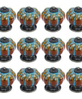 Durable Blue Pumpkin Cabinet Knobs 12 Pack Glazed Ceramic Vintage Door Pulls on a white background.