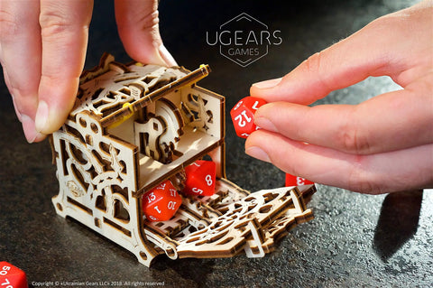 3D Puzzle Dice Keeper For Board Games And Tabletop RPGs Holds 8 Dice In Sturdy Wooden Slots Buildable Mechanical Dice Holder Kit For Family Game Night Unique Wooden Construction Kit For Adults, wooden dice holder with red dice