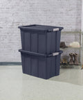 Heavy Duty 30 Gallon Latching Tuff1 Storage Tote 4-Pack, Stackable Plastic Bins With Secure Latch Lids, Blue Base And Lid
