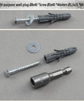 Heavy Duty Nylon Wall Anchor Kit With Collar Dowels 8x40mm, Bottom Screws 5x40mm, M5 Washers and Hex Socket shown together