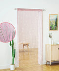 Light Pink Beaded String Curtain For Doorways With Glitter Beads Privacy Panel For Door Window Closet Laundry Room And Living Spaces 39 Inch Wide By 79 Inch High Polyester Eco Friendly Easy Hang With Hooks For Quick Setup installed in a modern living room interior