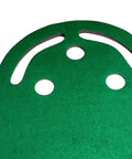 Top view of Three Hole Indoor Putting Mat For Home Golf Practice, 3 Foot By 9 Foot With Kidney Shaped Layout, Triple Cup Putt Training