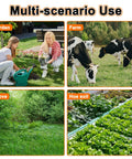 Various uses of Japanese Weeding Sickle Hoe With Adjustable Long Handle For Standing Weeding shown in garden, farm, grove, and hoe soil scenarios.