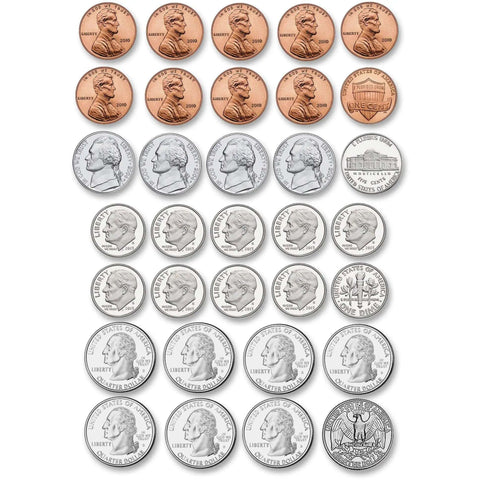 Die Cut US Coin Money Set Magnets For Learning To Count Cash Sort Group And Make Change On A Writable Magnetic Sheet With 28 Pieces.