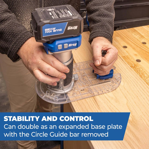 Person using Circle Guide For Trim Routers With Easy One Hand Grip For Stable, Clean And Repeatable Circular Cuts