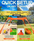 Grab And Go Pop Up Beach Tent 10 By 10 Ft Shade Sun Shelter UPF 50 Plus Windproof Waterproof Canopy setup on beach with accessories