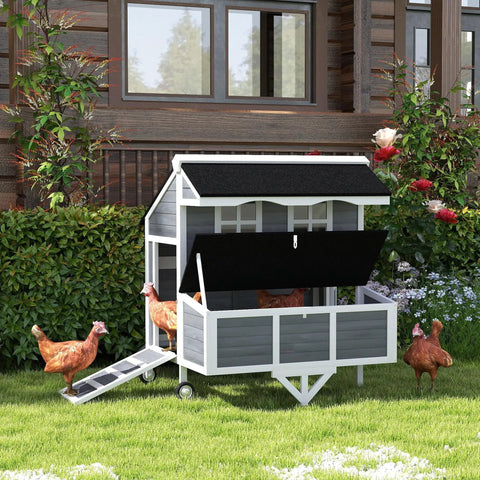 Mobile 43 Inch Chicken Coop With Wheels For Easy Relocation, Nesting Box, Perches, Windows, And Pull Out Tray in garden