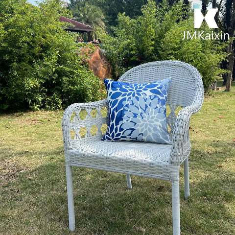 Set Of 2 Waterproof Outdoor Throw Pillows With Inserts, 18x18 Inch Square Cushions For Patio Furniture on wicker chair outdoors