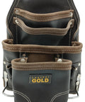 Oil Tanned Leather Tool Pouch For Carpenters With 10 Pockets And 2 Hammer Holders Heavy Duty Construction Pouch Front View